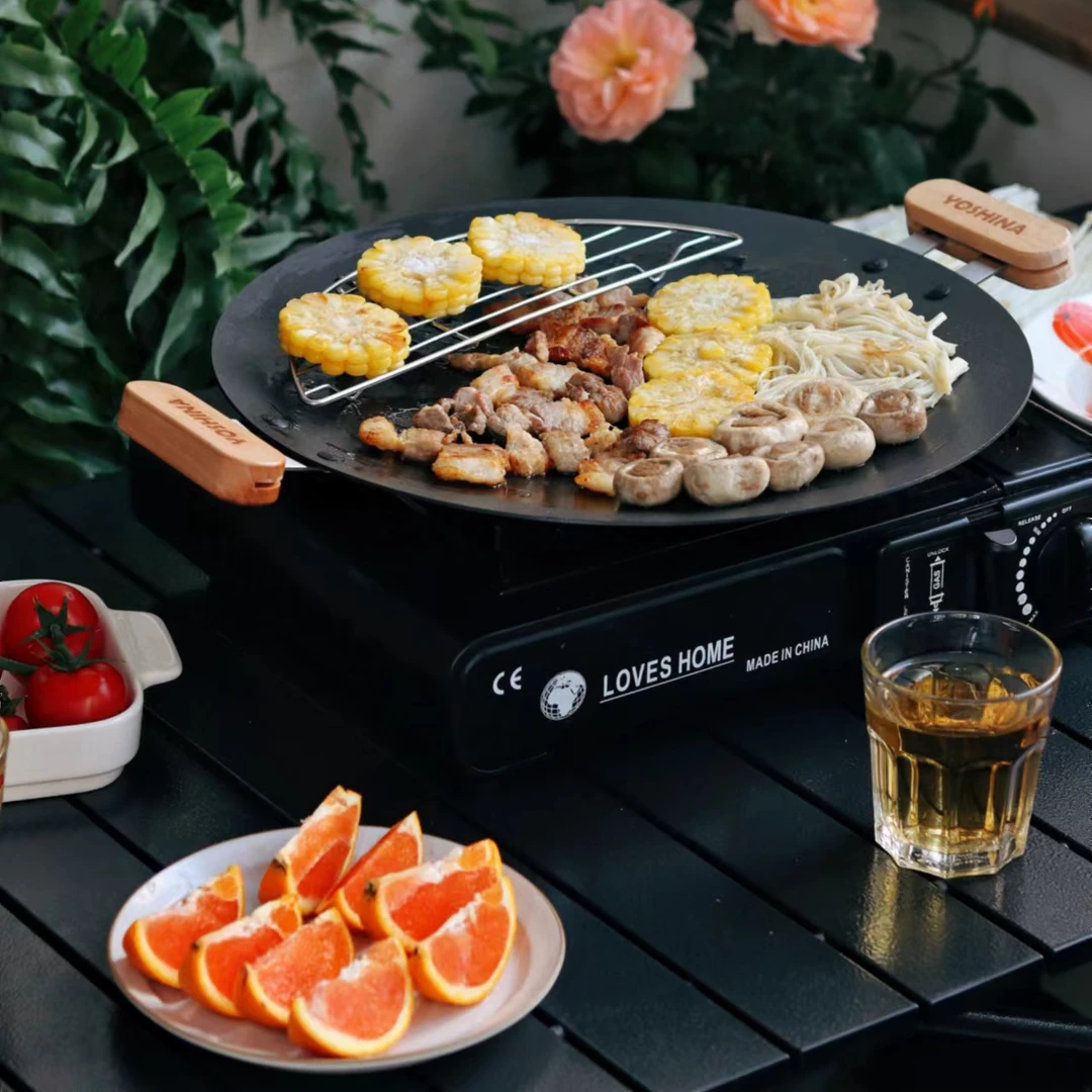 吉奈卡式炉烤盘家用烤肉盘无涂层烤盘烤肠盘户外烤盘便携电磁炉