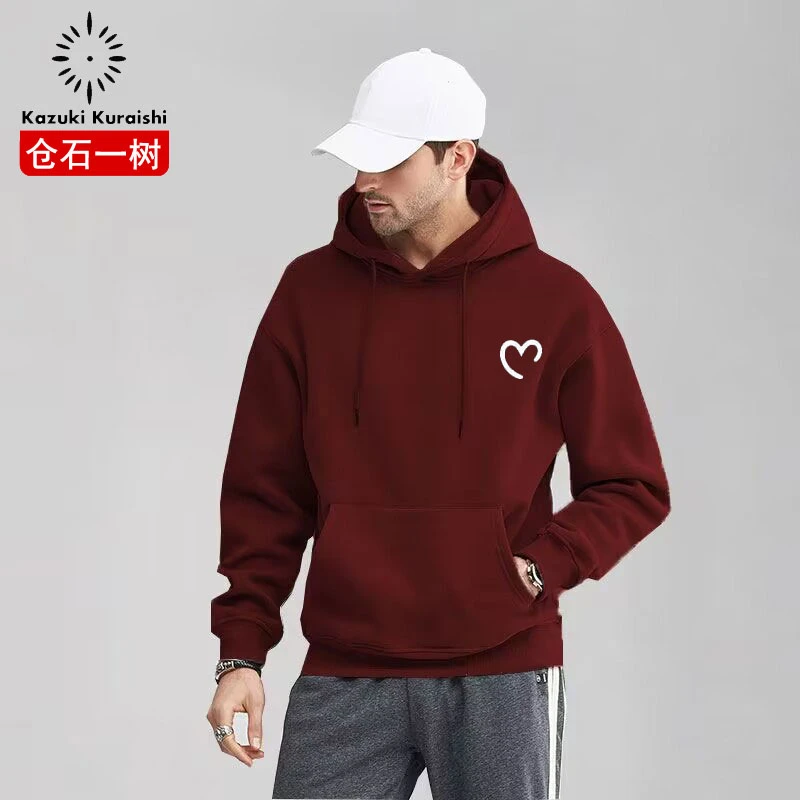 仓石一树兔年本命年衣服秋冬款潮牌加绒加厚美式红色连帽卫衣男潮