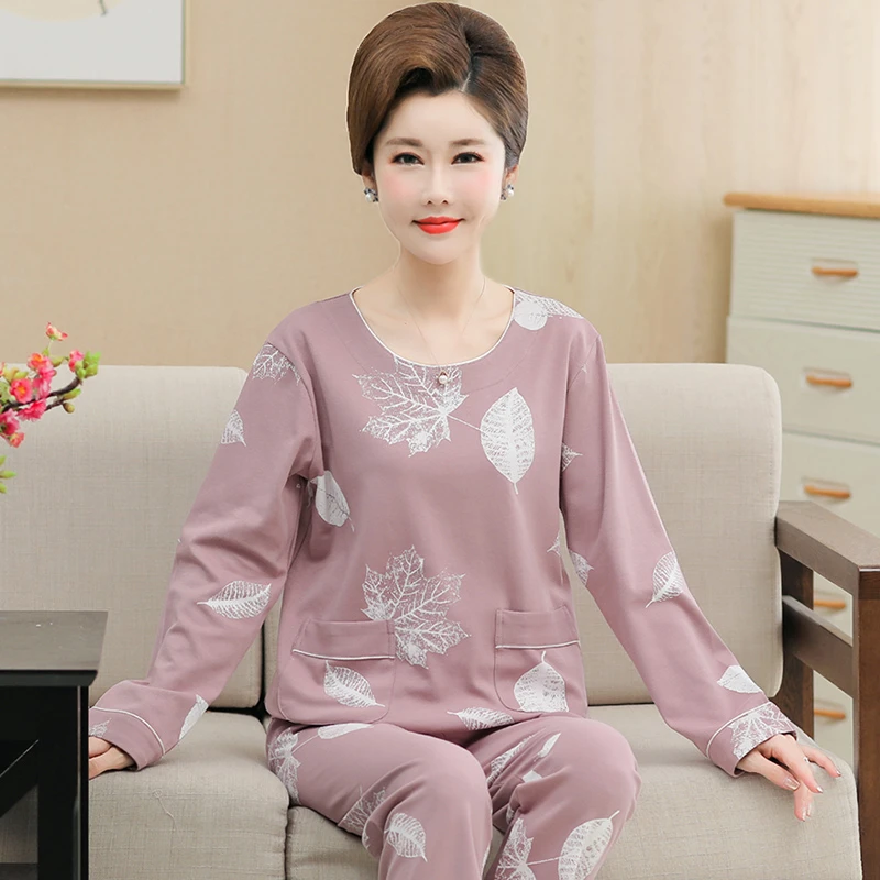 中老年女士长袖睡衣2025年春秋季新款中年妈妈宽松休闲家居服套装
