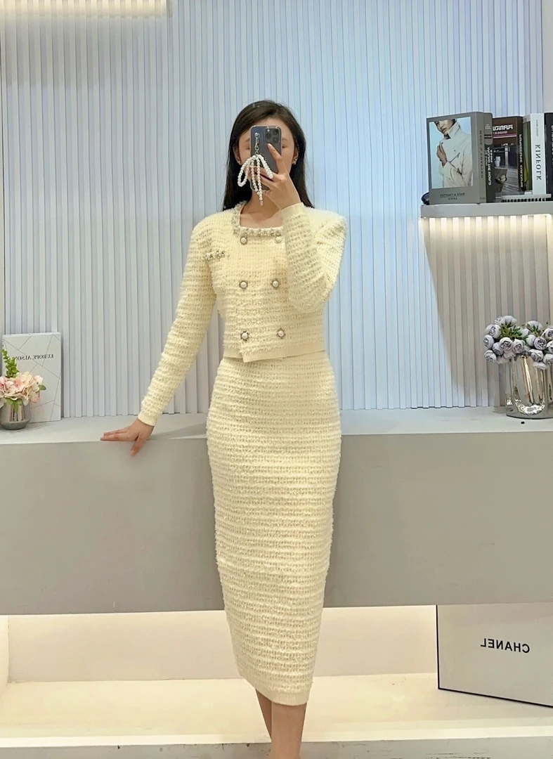 【S35-S36】新款气质名媛针织两件套显瘦长袖轻奢时尚