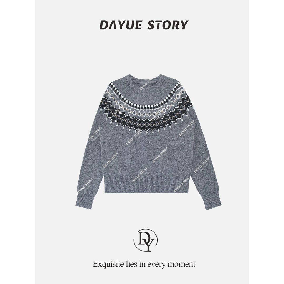 DAYUE【罗马冬日】高端品质重工慵懒风~冬北欧复古费尔岛提花针织衫