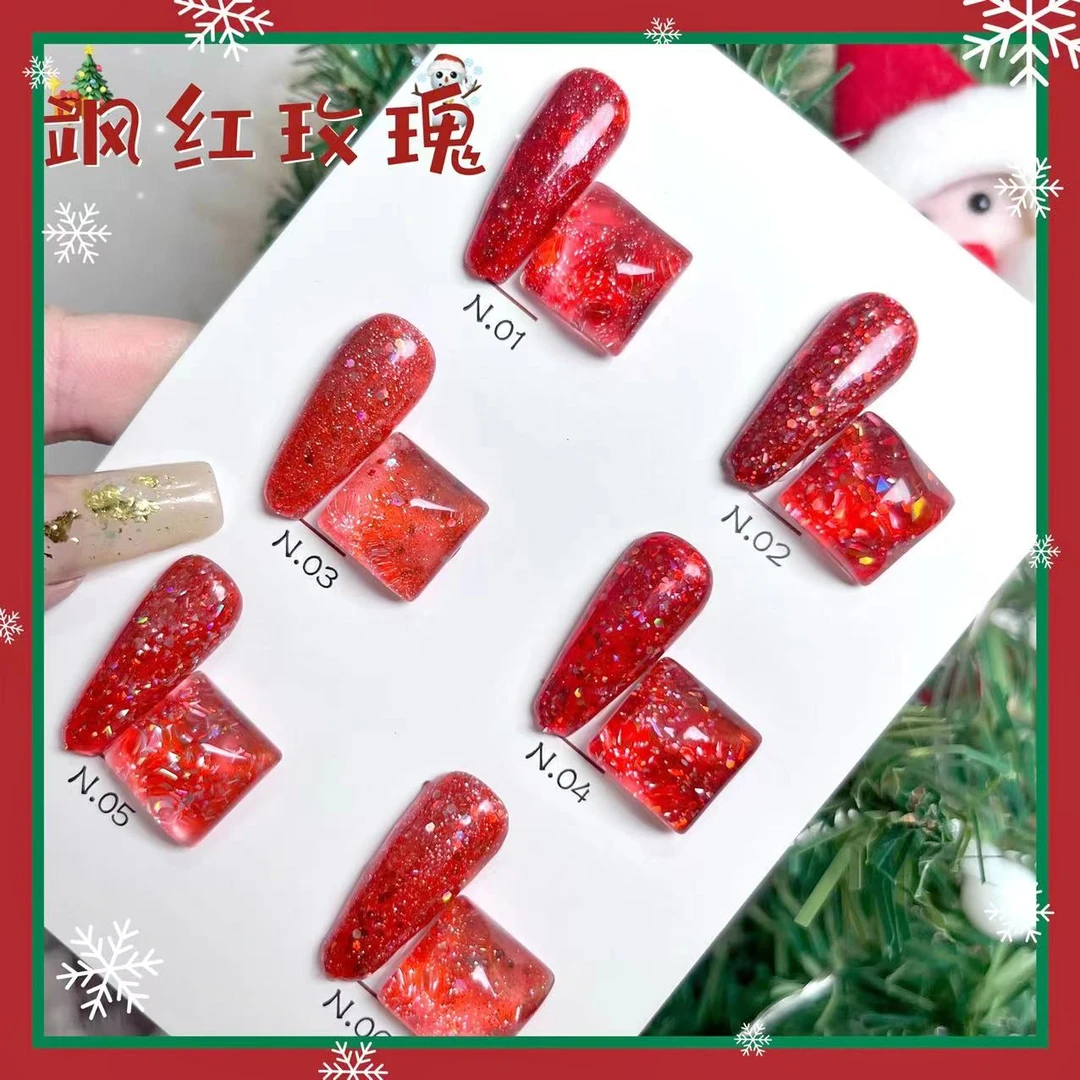 美甲 6色飒红玫瑰甲油胶爆闪显白红色系列