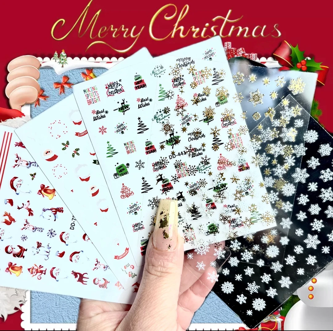 2023爆款【烟花】【圣诞】美甲贴纸浪漫高级感镭射贴花美甲背胶3D贴纸