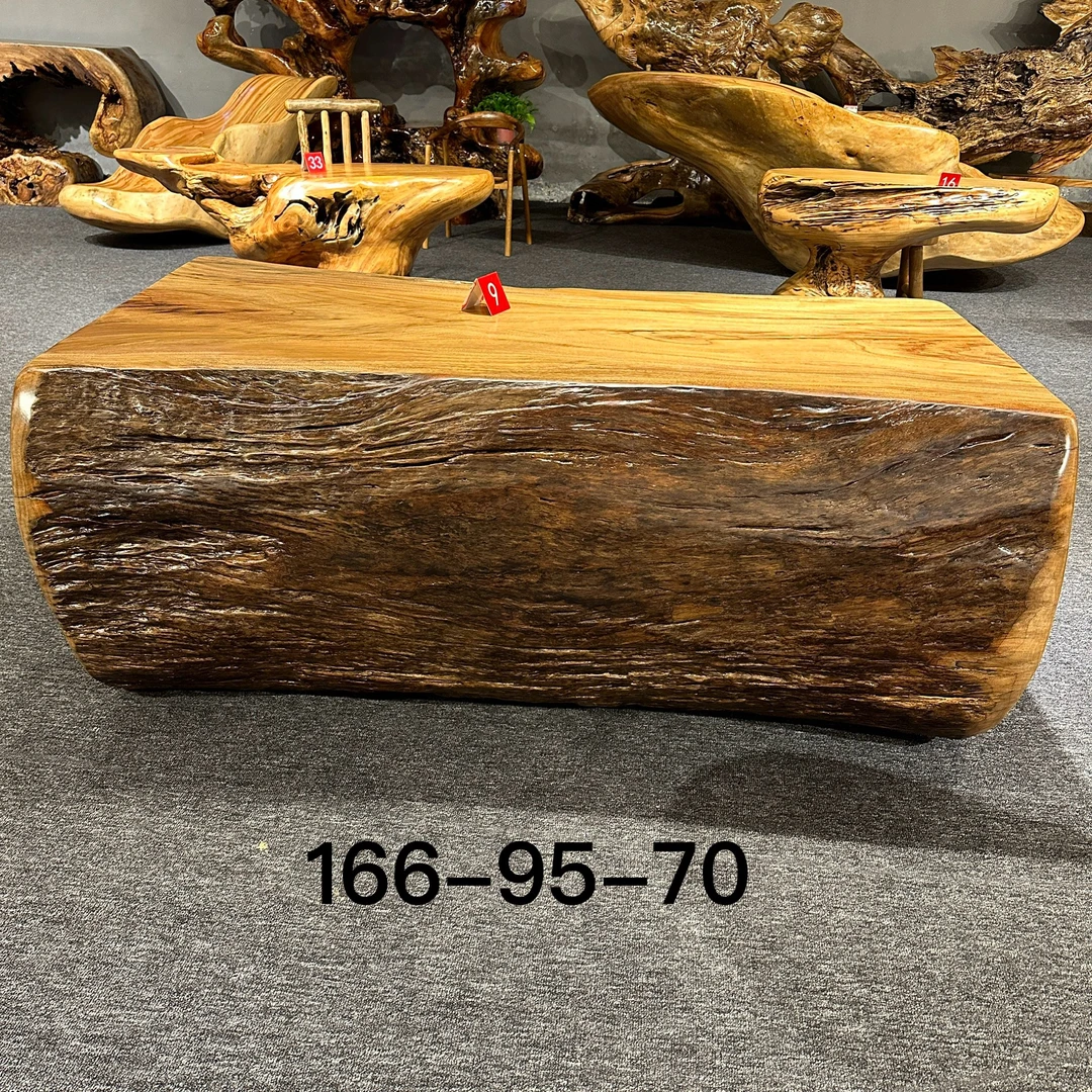 原木风整体平面茶桌办公桌香樟木