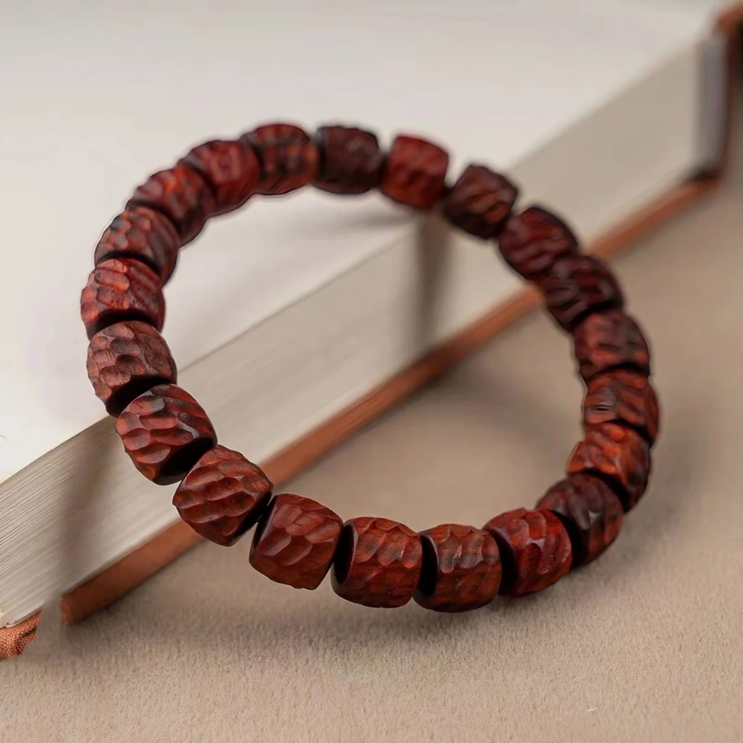 小叶紫檀11*12mm无相直切珠精品手工雕文玩手串 CPYY0638