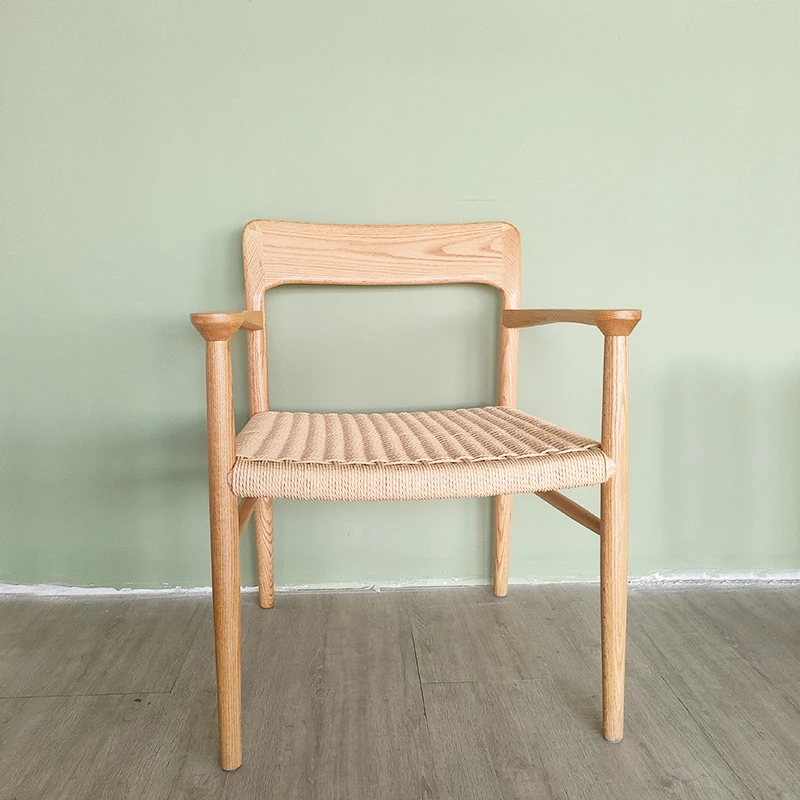 原木色餐椅编绳家用休闲椅