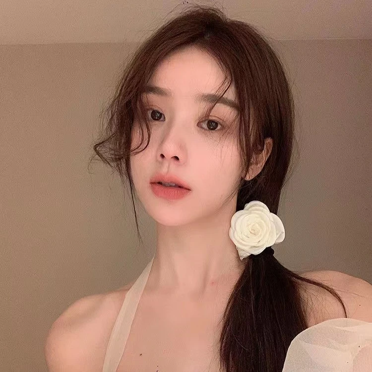 复古奶白玫瑰小香风山茶花发夹胸针少女发圈头绳