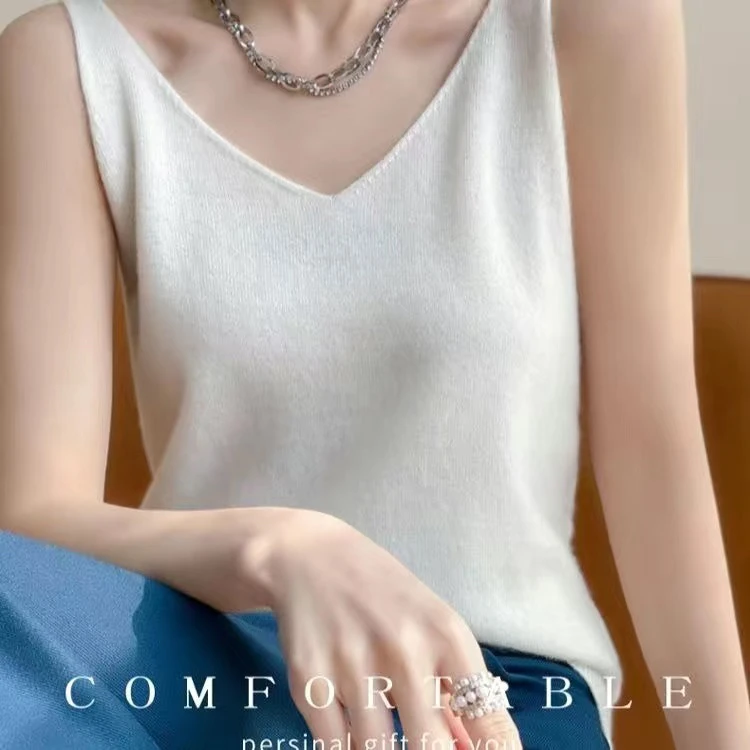 春夏季爆款打底小吊带背心女外穿V领针织T恤宽松内搭无袖上衣大码