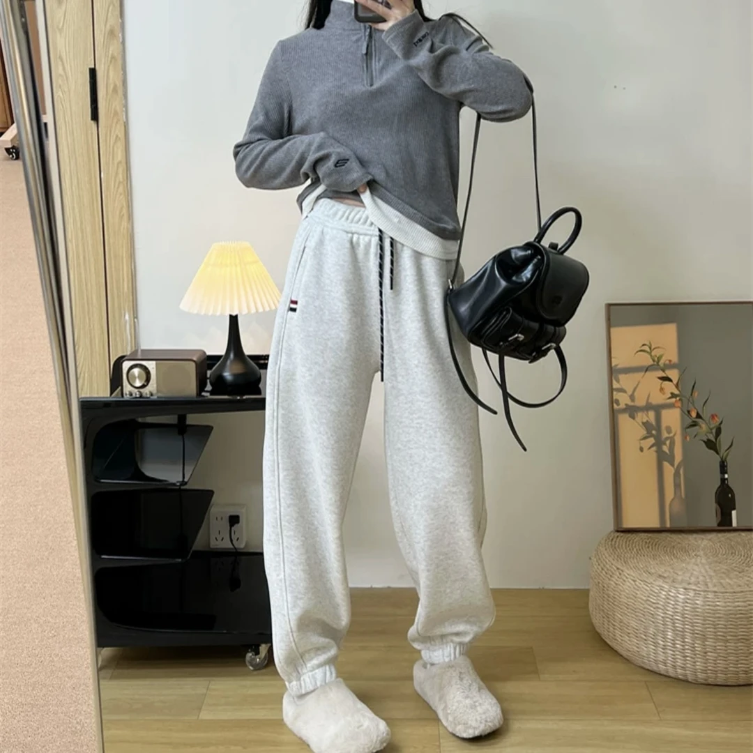 韩版冬季正版显瘦奥利绒收口加绒加厚百搭卫裤立体拼接抽绳宽松