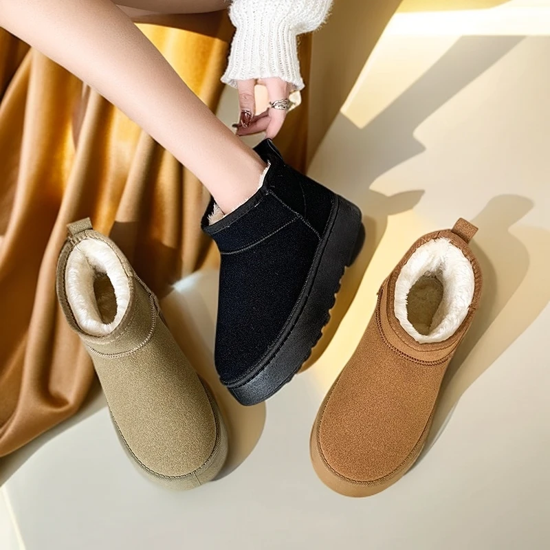 厚底雪地靴女加绒加厚冬季2025年新款增高短筒加厚东北面包大棉鞋