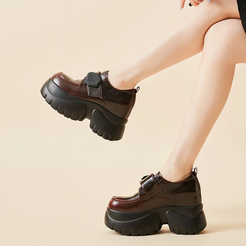 增高10CM 2024春圆头厚底乐福鞋百搭时尚内增高小个子女鞋w616-15