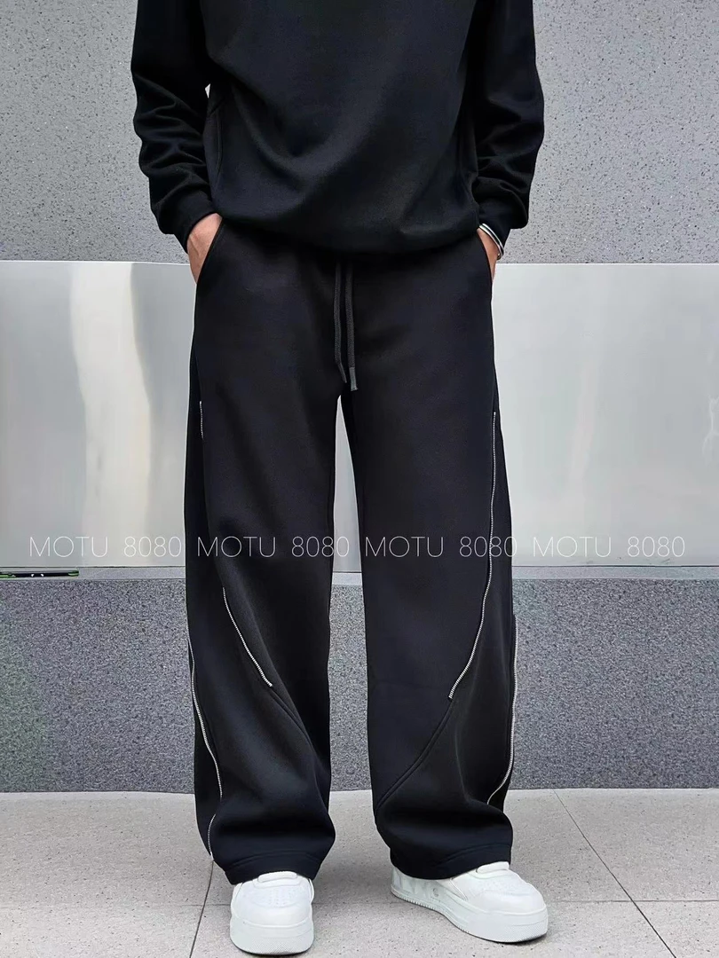 男士冬季休闲裤直筒加绒美式运动百搭宽松高街潮流ins直筒宽松