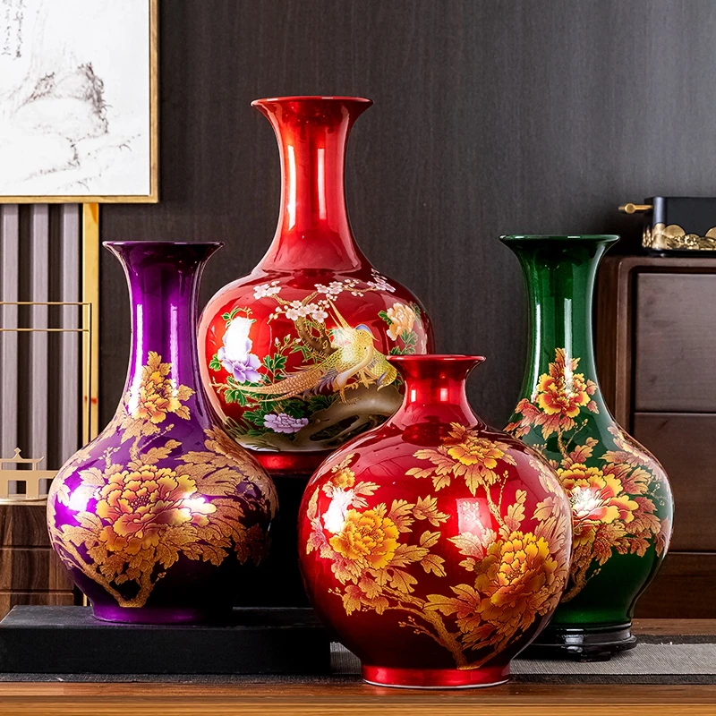 景德镇陶瓷工艺品水晶釉花瓶摆件家居客厅插花器乔迁新房玄关摆设