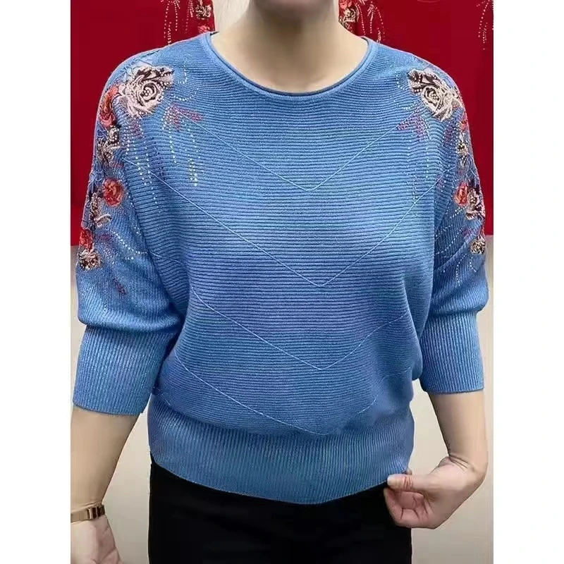 七分袖针织衫圆领蝙蝠衫大气显瘦时尚上衣