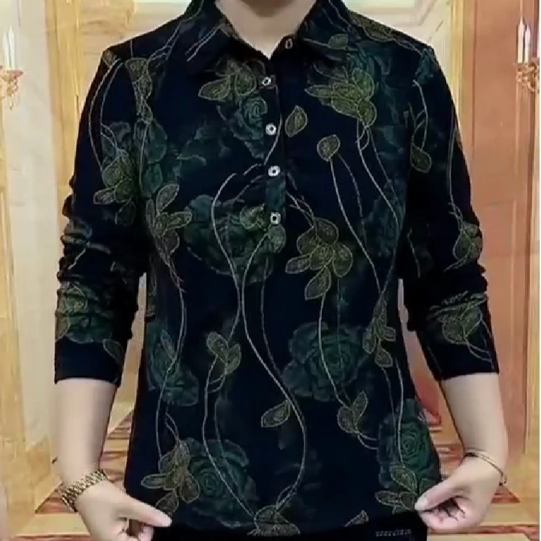 中年妈妈长袖加绒时尚翻领上衣