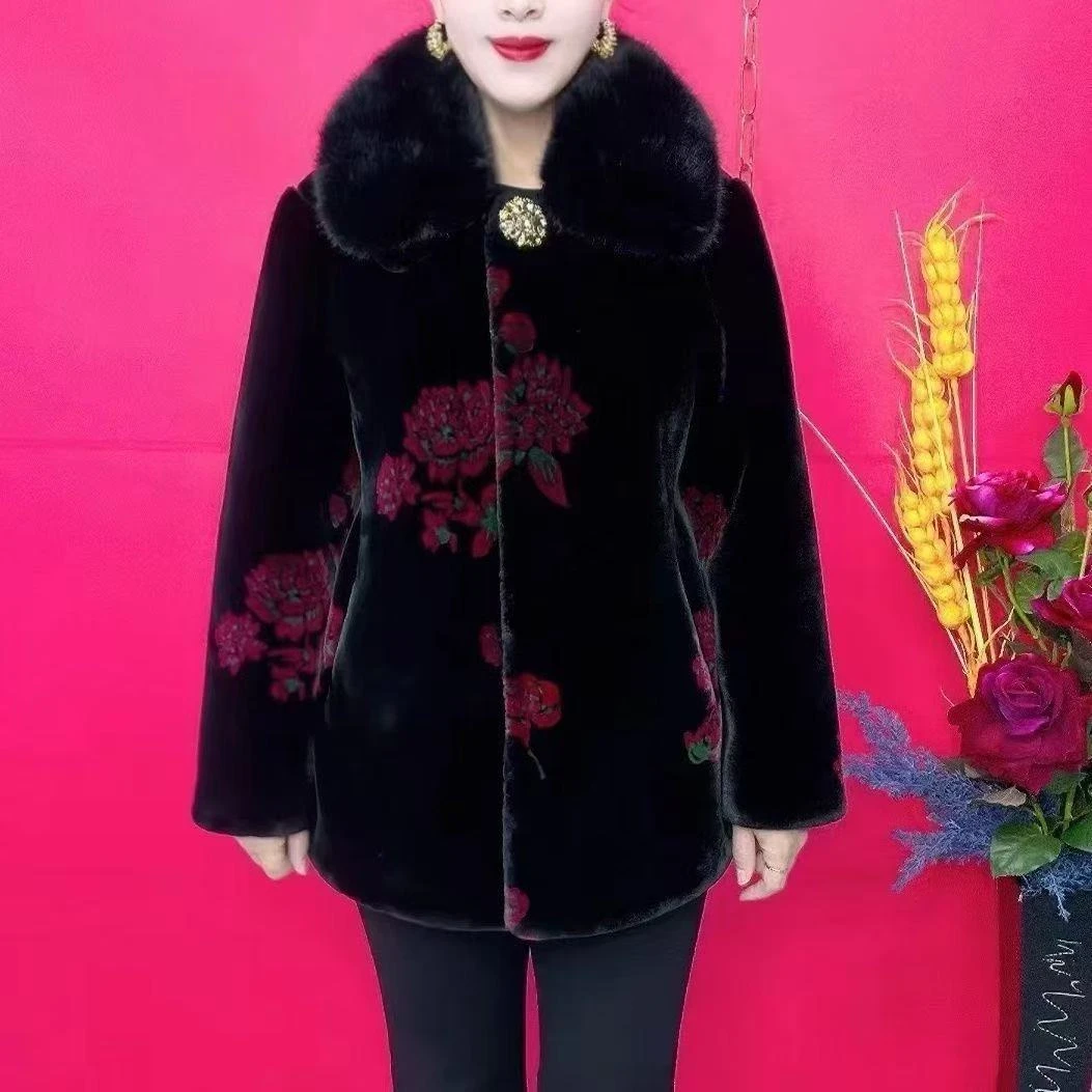 中老年妈妈皮毛一体加厚外套