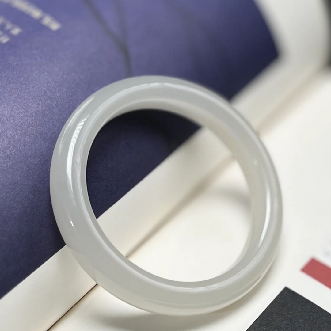 【鳯之玉】和田玉冰烟白手镯浅烟紫老料高冰灵动正圈56.9x11.6x9.5