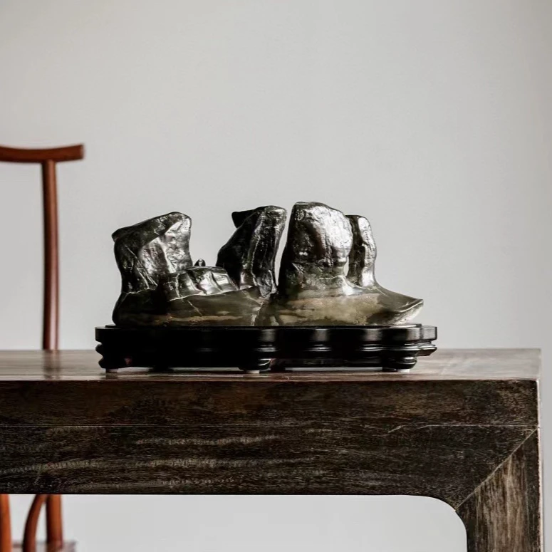 羿良案上清供纯天然灵璧石摆件装饰奇石景观石赏石玩石39*18*19cm