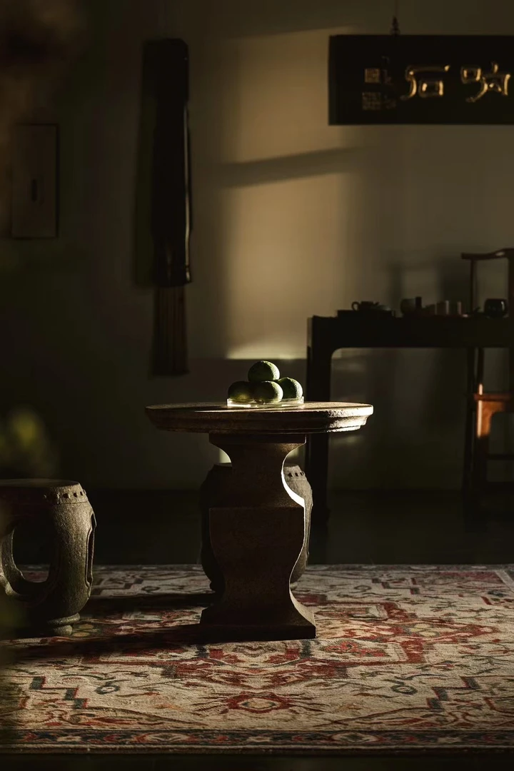 羿良花岗岩宝瓶茶边几茶架606060手工雕刻仿古工艺