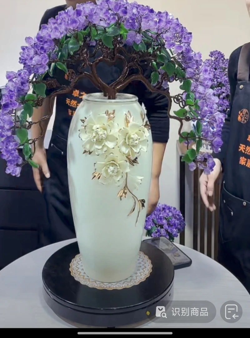 【卓越轻奢原创】左右逢源紫水晶树摆件欧式陶瓷迎客松摆件手工