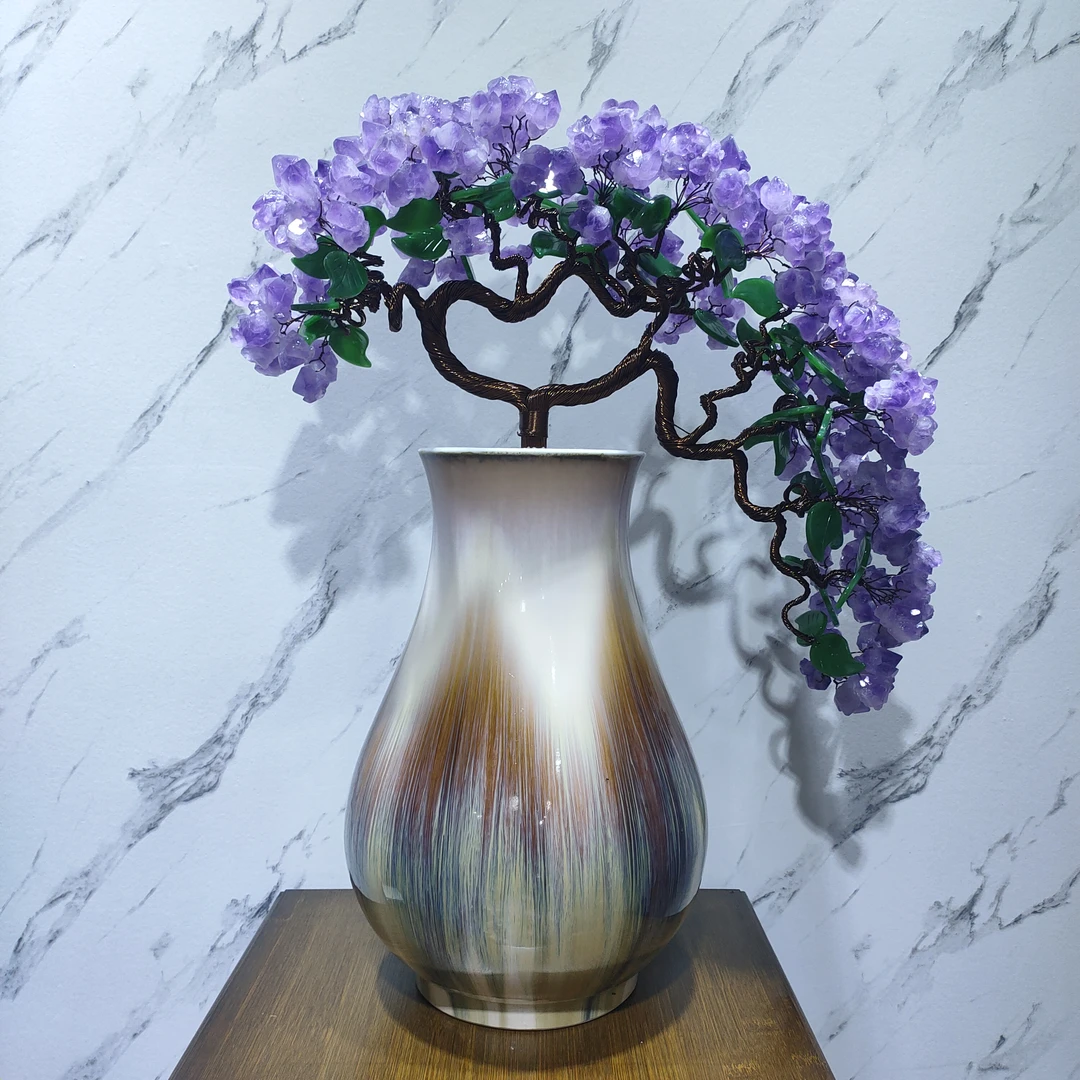 【卓越轻奢原创】绮梦流光窑变款陶瓷天然紫水晶百搭摆件欧式精美