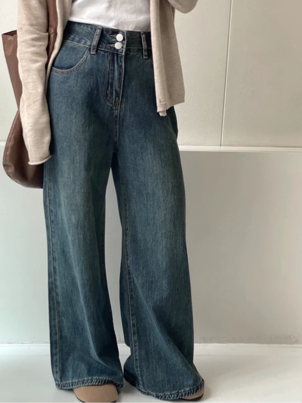 兰子君 高腰显瘦阔腿牛仔裤女小个子梨型身材宽松拖地裤子春秋款