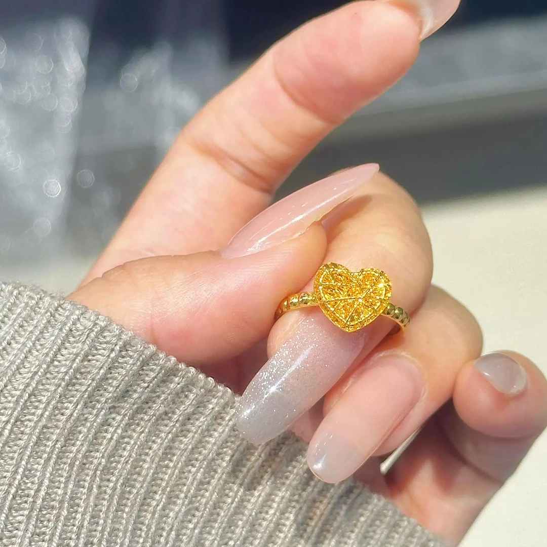 JIN BAI ZHENG 铜合金戒指 网红款拉丝爱心可调节戒指百搭不掉色