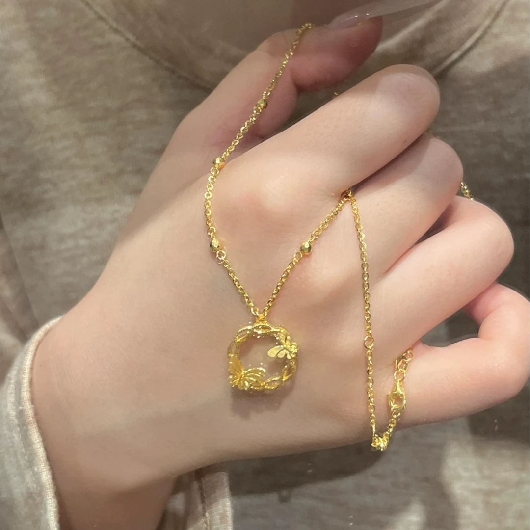 JIN BAI ZHENG 钛钢项链 新款双向奔赴花环蝴蝶项链女款精美礼物