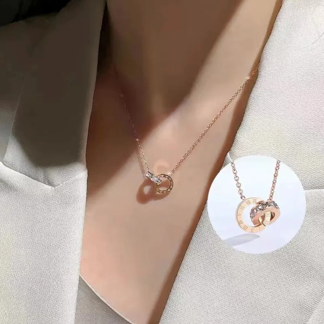 钛钢项链 罗马环环相扣圆环女不掉色火爆款网红百搭气质锁骨链