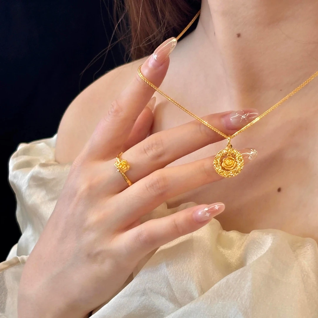 JIN BAI ZHENG 铜合金项链 2025新款拉丝玫瑰花项链女款灵动百搭