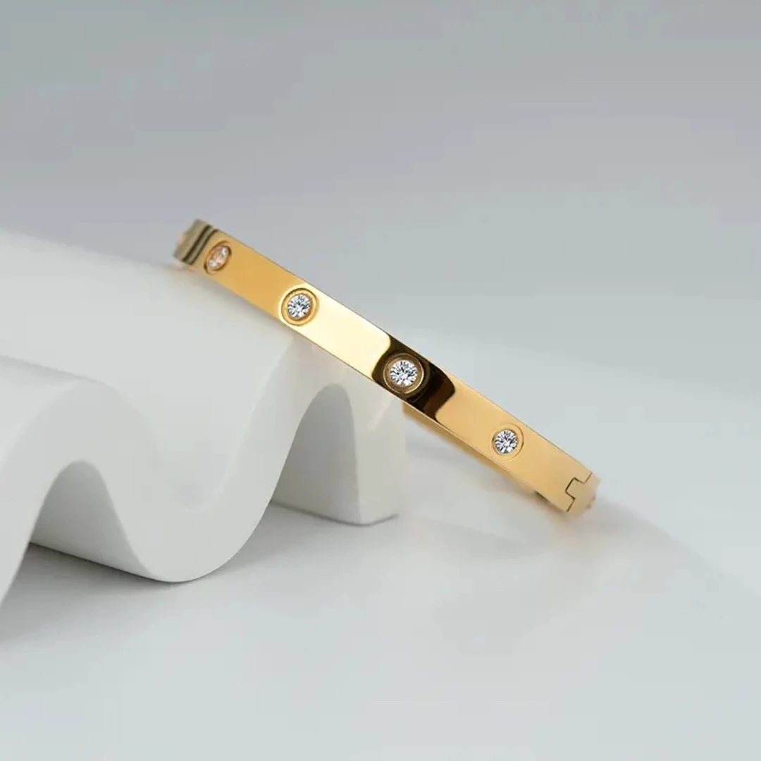 钛钢合成锆石手镯 时尚高级感网红手镯简约百搭ins钛钢手镯不掉色