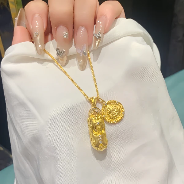 铜合金项链 新中式瑞兽貔貅黄财神吊坠女国潮精致个性百搭锁骨链