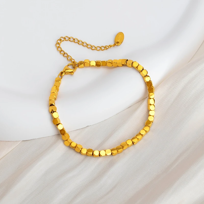 钛钢手链 高级感蹦迪手链女不掉色时尚轻奢小众碎碎冰小方块手链