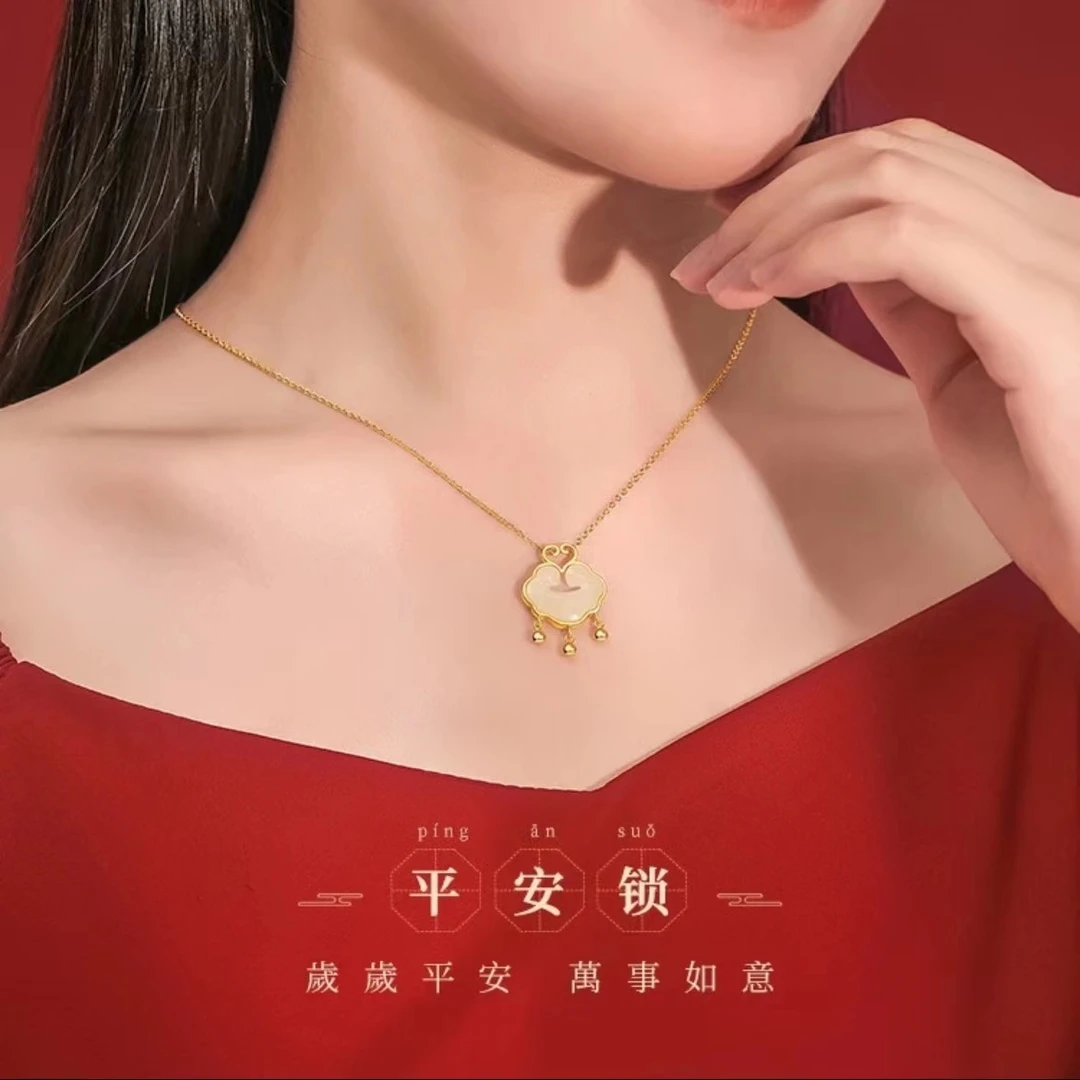 钛钢项链 民族风不掉色如意平安锁项链女温柔时尚气质锁骨链吊坠