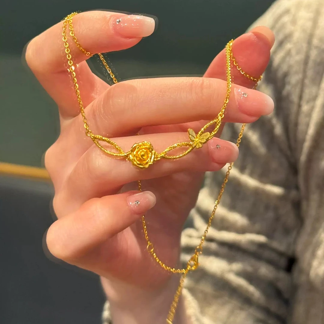 钛钢项链 轻奢时尚不掉色蝴蝶玫瑰花项链女款气质百搭精美礼物