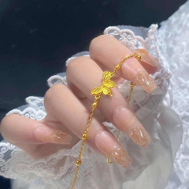 JIN BAI ZHENG 铜合金手链 轻奢时尚花丝蝴蝶手链精致百搭不掉色