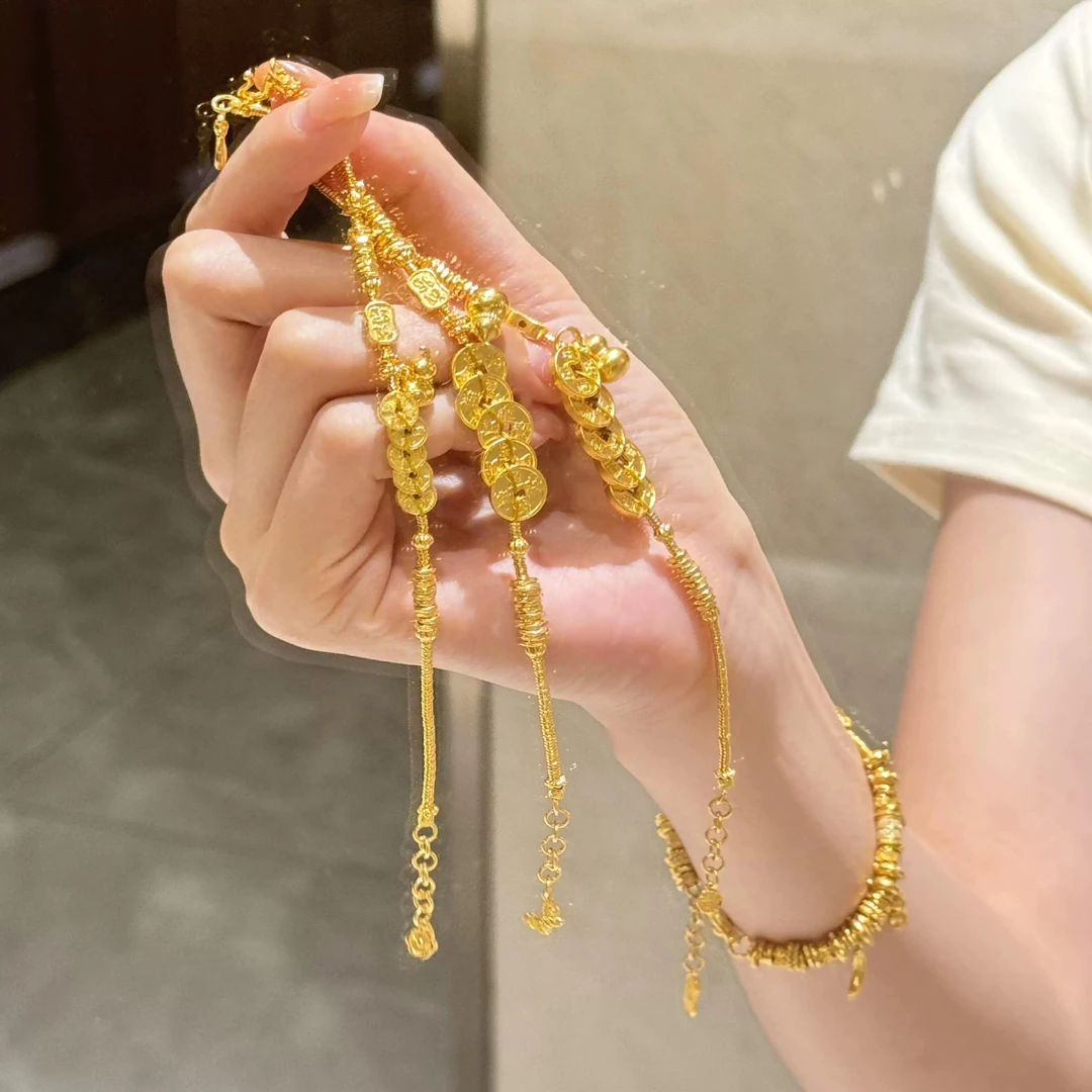 铜合金手链 新中式国潮金色五帝币葫芦手链女精美气质百搭不掉色