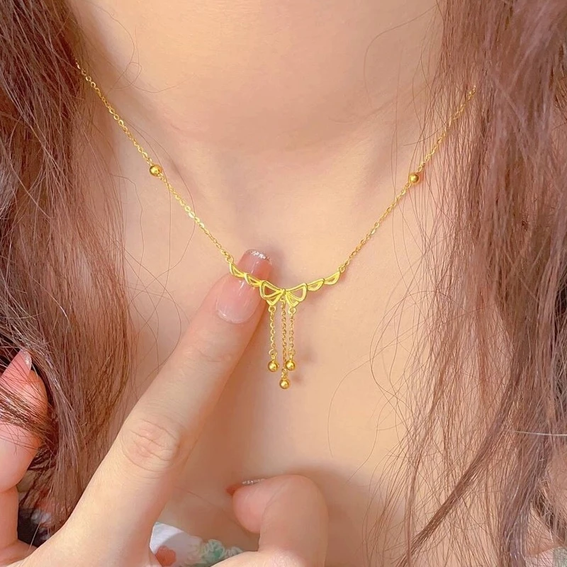 JIN BAI ZHENG 铜合金项链 时尚百搭在逃公主流苏蝴蝶结项链女款