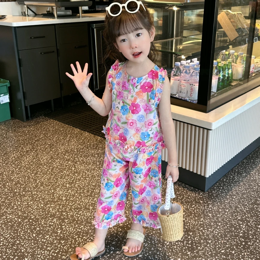 【佳琪妈】冰凉桔梗花套装上衣+裤子-1128#