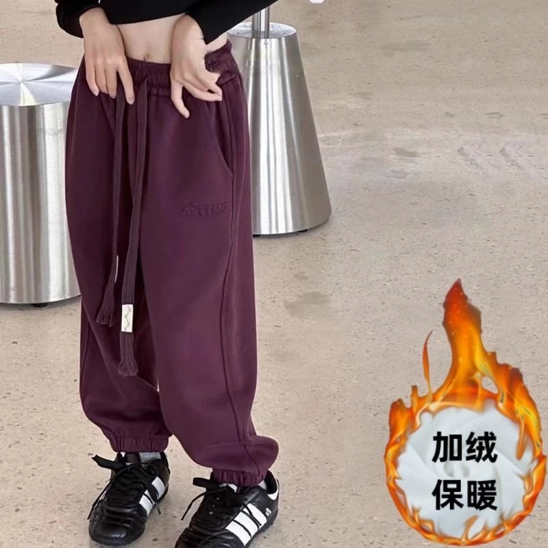 童年拾光男女儿童加绒裤子秋中大童韩版一体绒加厚休闲裤宝宝春秋