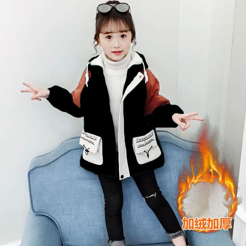 Tn女童外套秋冬加绒加厚2023新款中大儿童装洋气风衣小女孩夹棉外