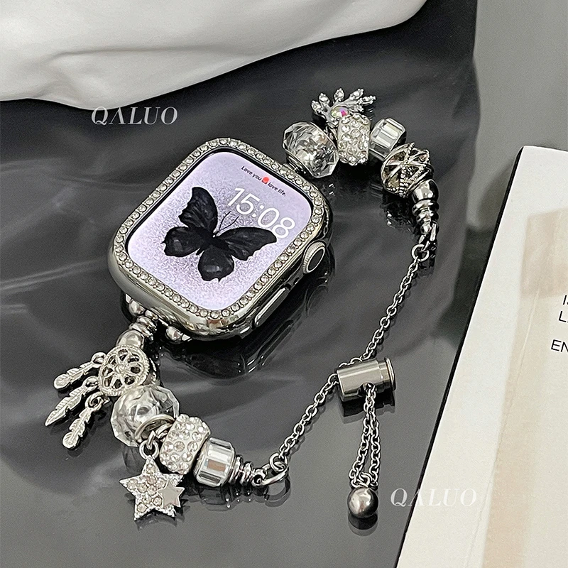 QALUO适用applewatchS9/SE金属iwatch876代苹果手表表带女高级感