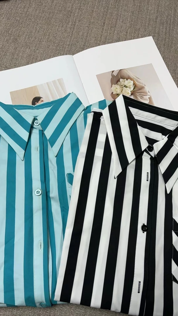 深圳南油原创2024新款比序格子竖条纹衬衫882022