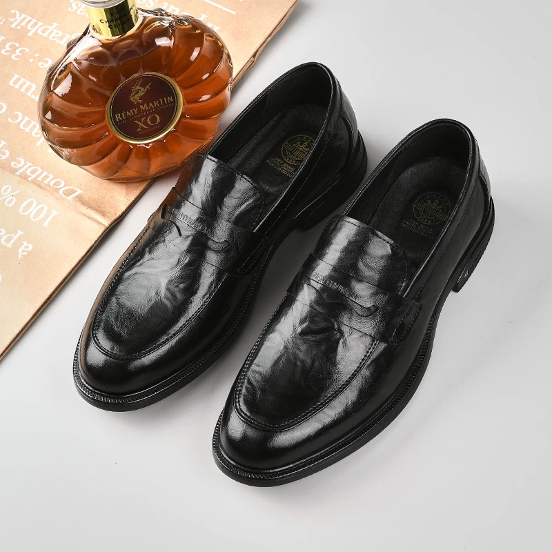 5628皮鞋男夏季透气一脚蹬乐福鞋男士休闲软底百搭套脚懒人豆豆鞋