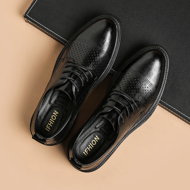 1372皮鞋男夏季透气舒适镂空新款正装皮鞋牛皮英伦打孔商务结婚鞋