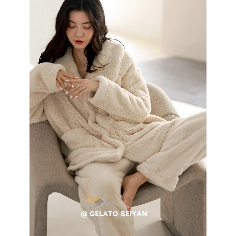 贝妍睡衣女士秋冬季加厚珊瑚绒套装甜美少女保暖法兰绒宽松家居服