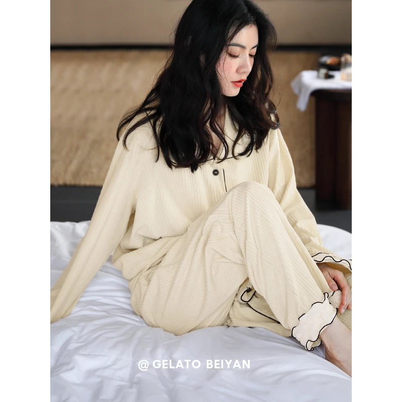 贝妍珊瑚绒睡衣女冬季新款甜美开衫家居服秋冬保暖海岛绒大码套装