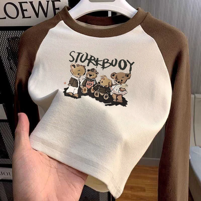 秋冬新款儿童拼色上衣印花休闲洋气保暖圆领男女童长袖打底衫