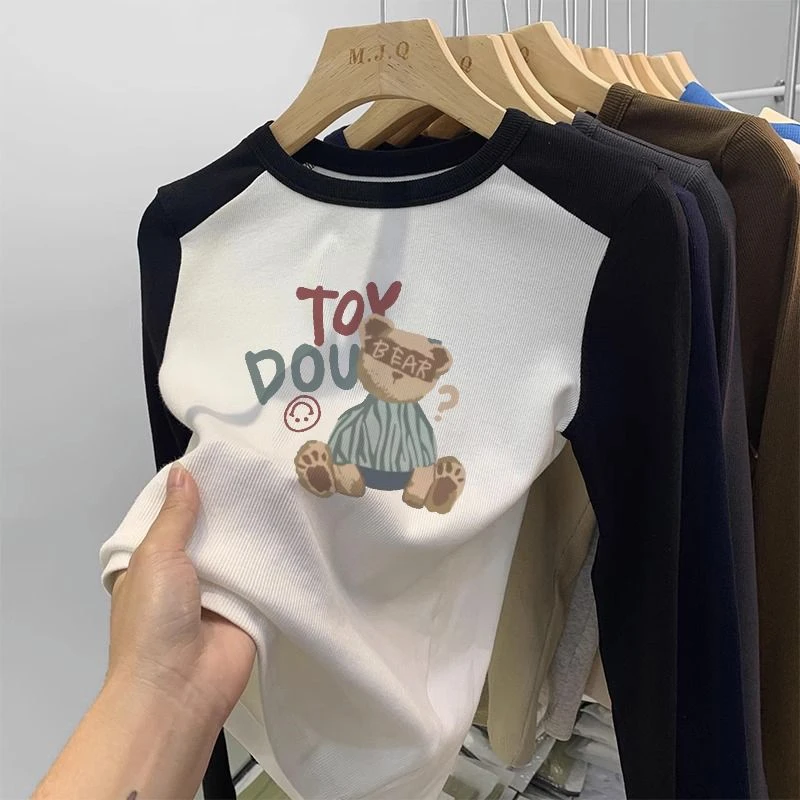 儿童秋冬德绒打底衫男女童拼接印花长袖上衣加厚保暖圆领绒衫