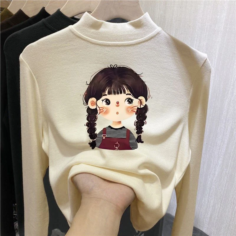 女童德绒长袖t恤加厚秋冬半高领儿童中大童打底衫冬季内搭上衣